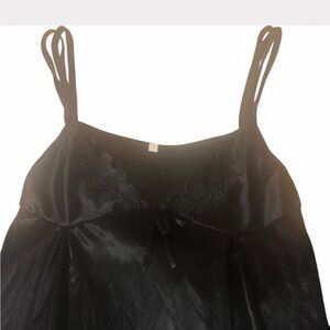 Black silk slip with floral lace details sz S/M